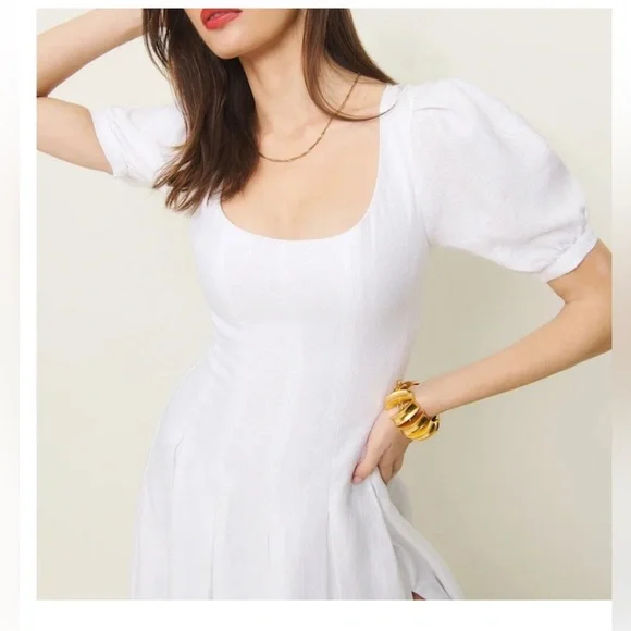 white linen beach dress White Linen Maxi Dress - Women's Sleeveless Asymmetrical High-Low main image 1